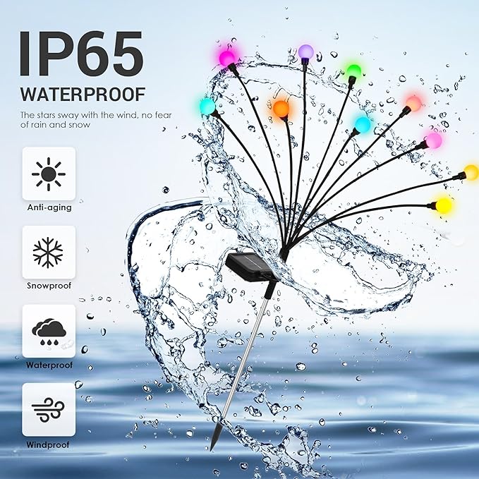 Solar Christmas Decoration, 20 LED Firefly Garden Lights Solar Outdoor, Solar Lights for Outside Sway by Wind,Solar Lights Outdoor Waterproof for Yard Patio Pathway Decoration (2 Pack)