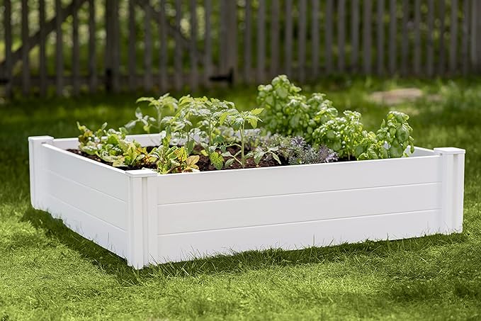 Vita Classic 4 Foot x 4 Foot x 11 inch White Vinyl Raised Modular Garden Bed, White, PVC, BPA and Pthalate Free, VT17108