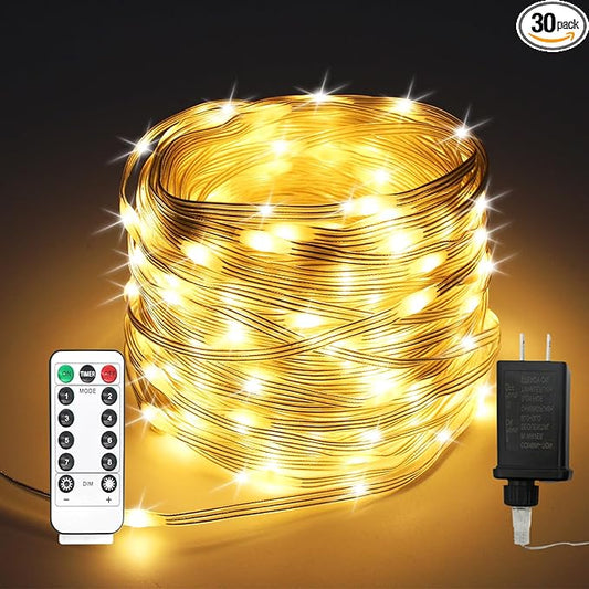 300 LED Fairy Lights Plug in - 100ft Waterproof Twinkle Lights for Bedroom, Outdoor & Indoor, 8 Modes Timer String Lights with Adapter - Warm White LED Fairy Lights for Garden, Christmas Decor