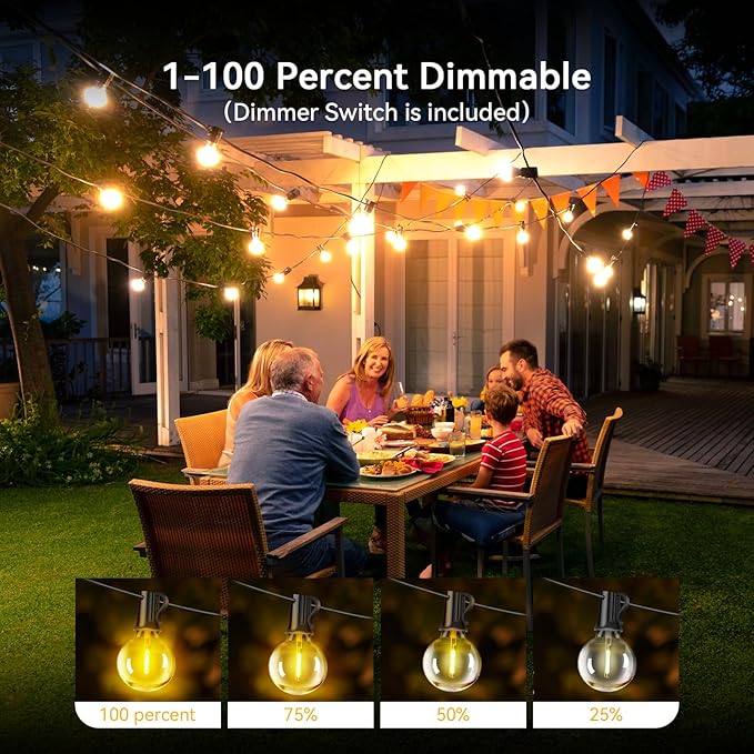 XURISEN Outdoor String Lights with Dimmer, 35.5FT LED Patio Lights for Outside 15+1 Shatterproof G40 Globe Bulbs UL Listed IP65 Waterproof Hanging Lighting for Backyard Balcony Bistro Party Decor