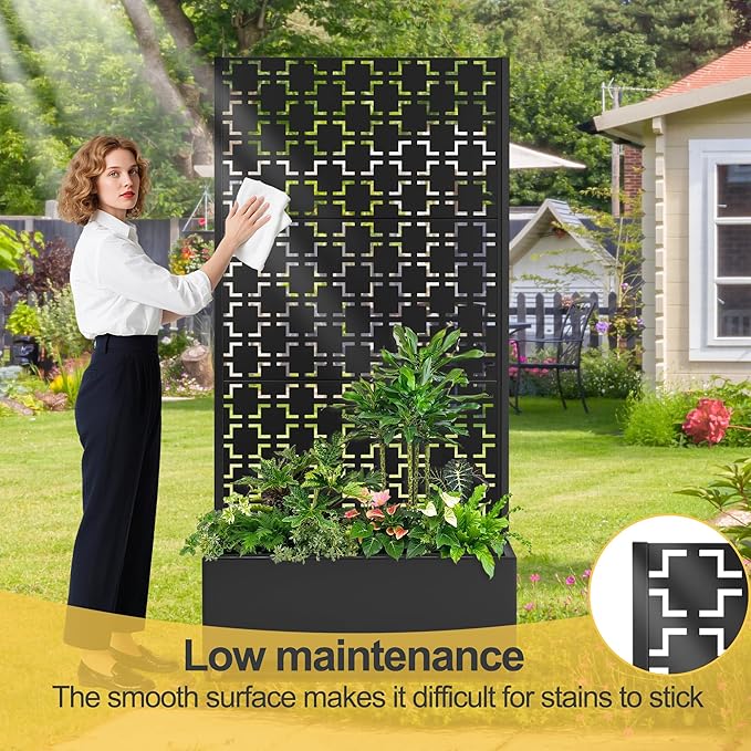 Raised Garden Bed with Trellis and Wheels,73"x35"x16" Metal Raised Garden Bed,Black Squared Metal Planter with Climbing Trellis for Vines & Vegetables