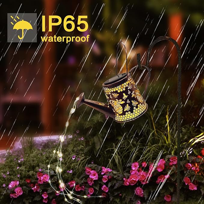 Solar Watering Can Outdoor Lights Garden Decor,Bee Hanging Lantern Waterproof Landscape Lights Outside Decoration for Yard Porch Patio Pathway Gardening Gifts(with 32 inch Shepherd Hook)
