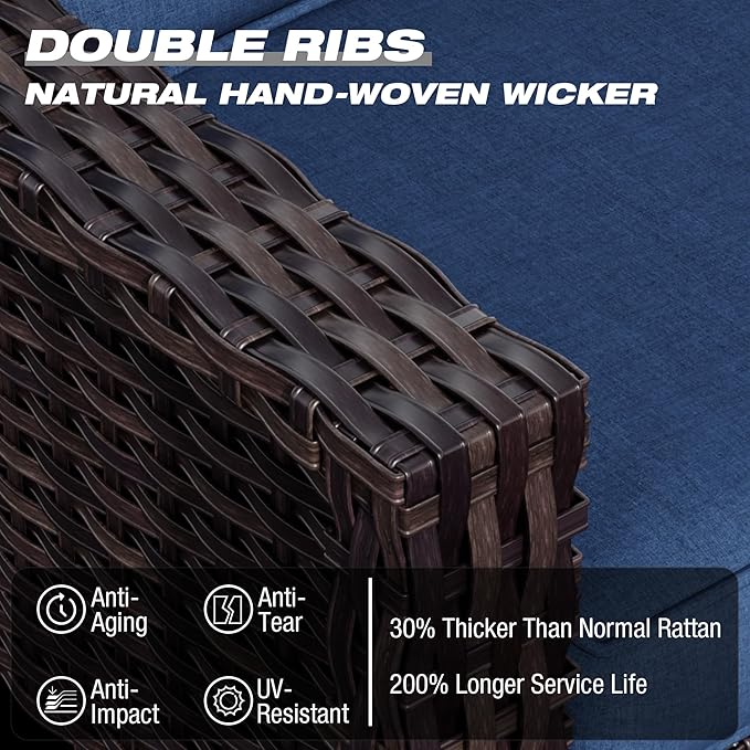 Joyside Wicker Patio Furniture Sets, 6 Pieces Upgraded Large Size Outdoor Furniture with Patio Dining Chairs, 3-Seat Sofa and Outdoor Ottoman, Thick Cushions, Wide Armrest