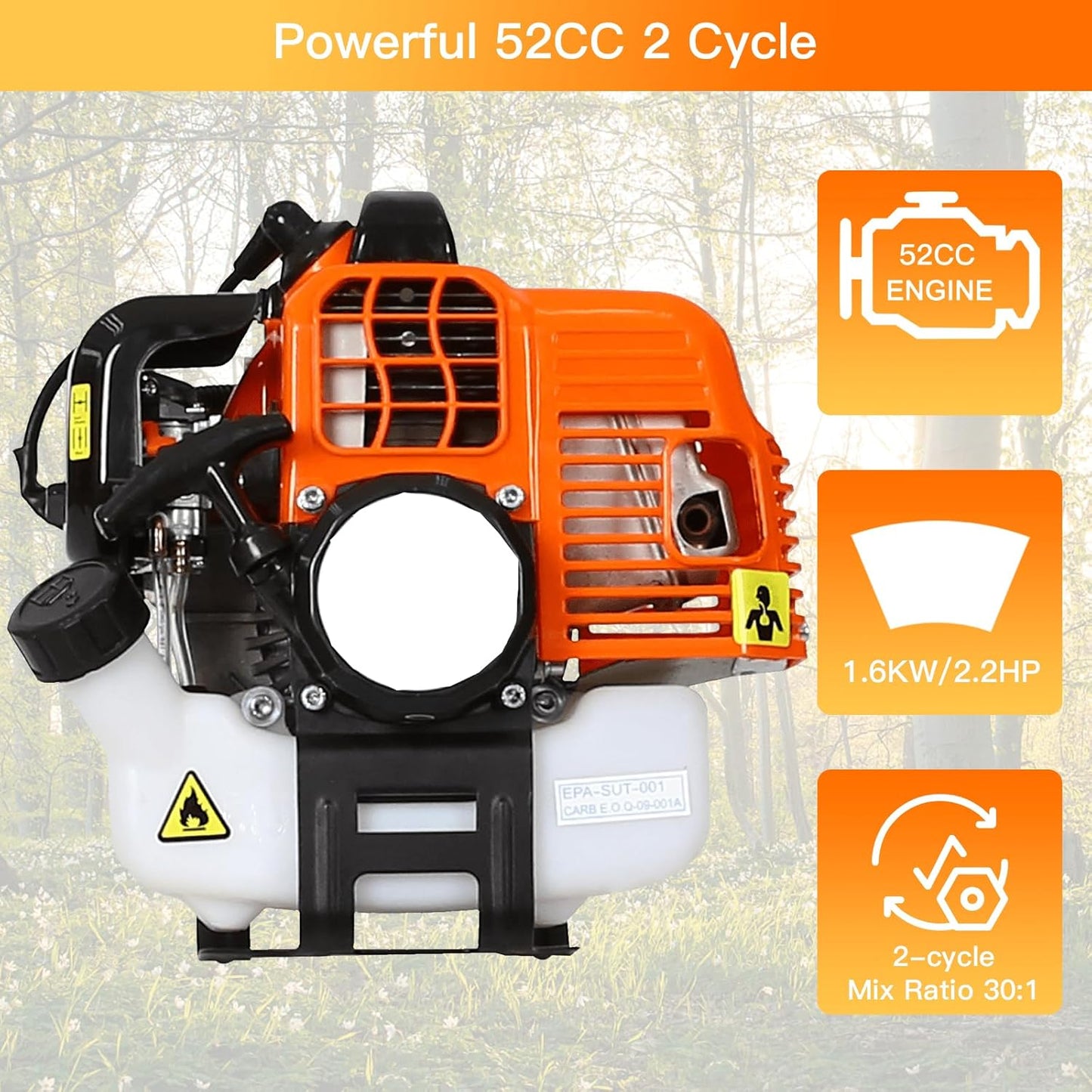 52cc Gas Trimmer Weed Eater, 6 in 1 String Trimmer, Wheeled Edger, Hedge Trimmer and Brush Cutter Blade for Quick Weed Grass Cleaning Crop Seed Soil Protection Tools