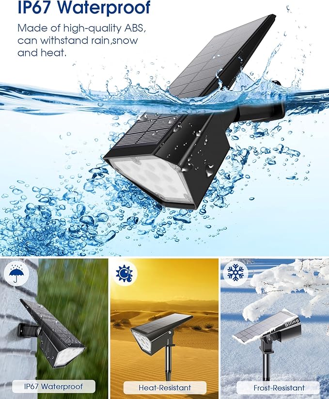 Biling Solar Spot Lights Outdoor, Bright 700 Lumen IP67 Waterproof Adjustable House Lights for Patio Pathway Yard Garden Driveway Tree - Warm White (6 Pack)