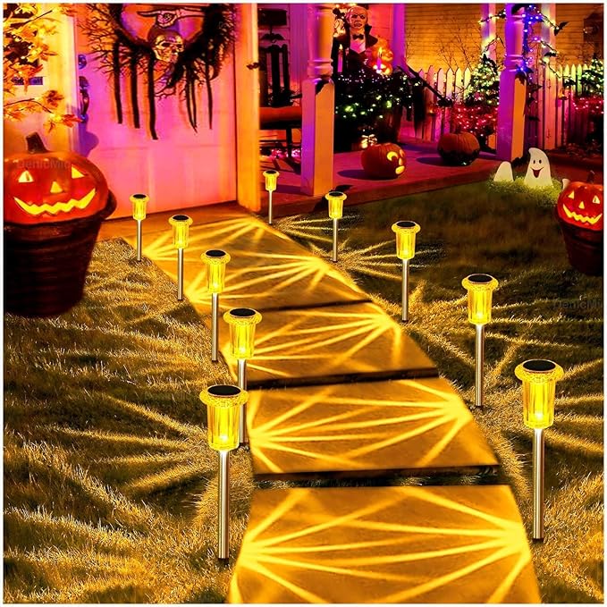 DenicMic Solar Lights Outdoor Pathway Lights LED Waterproof Acrylic Lamp Head Stainless Steel Stake for Yard Garden Landscape Path Walkway Driveway Patio Lawn (Orange 10Pack)