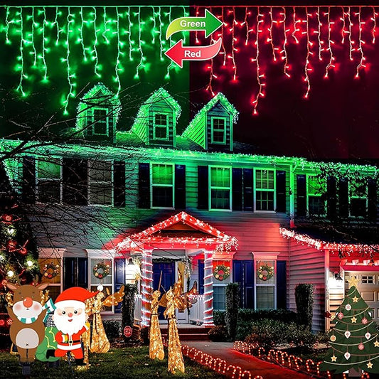 JMEXSUSS 400 LED Christmas Icicle Lights Outdoor, Red & Green Halloween Icicle Lights Clear Wire,Connectable String Lights Plug in for Christmas Party Outdoor Eaves Home Xmas Decorations