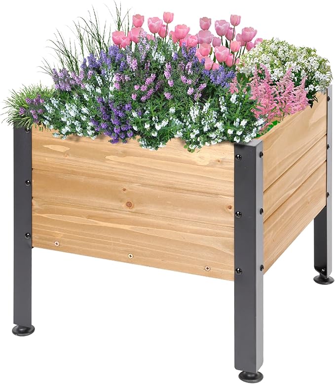 Wooden Planter Box, Square Planter for Growing Flowers,Decorative for Flowers Herbs Vegetables for Indoor & Outdoor Decor,Front Porch Cart for Patio Garden Balcony