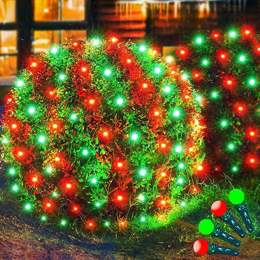 Led Net Lights Christmas Lights Outdoor Red and Green Christmas Net Lighting with 121Led Mini Globe Lights 5ftx5ft, Outdoor Indoor Fairy Mesh Net Lights for Christmas Tree, Bushes, Shrubs Decorations