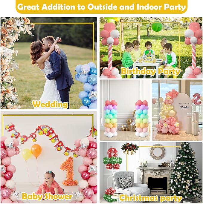 Wedding Arch Backdrop Stand 6.5FT Metal Backdrop Stand with 2 Pcs Adjustable Balloon Column Stand Gold Wedding Arch Frame for Birthday Party Graduation Baby Shower Ceremony Outdoor Supplies Décor