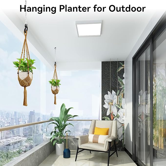 USLAI Macrame Handmade Basket Plant Hanger (2-Pack), for 3-8 Inch Pots, Indoor Outdoor Strong Hanging Planter Flower Pot Holder with Beads and Tassels, Boho Home Decor (POTS NOT Included) (Brown)