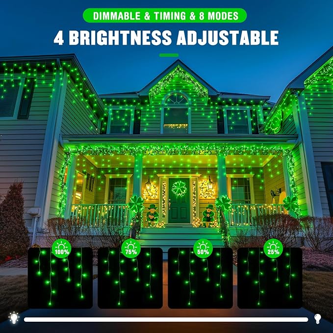 JMEXSUSS 400 LED 38.8F Green Icicle Lights for St Patricks Day Decorations, Green Christmas Lights Indoor Outdoor, Green String Icicle Lights for House Fireplace Party Yard Decoration