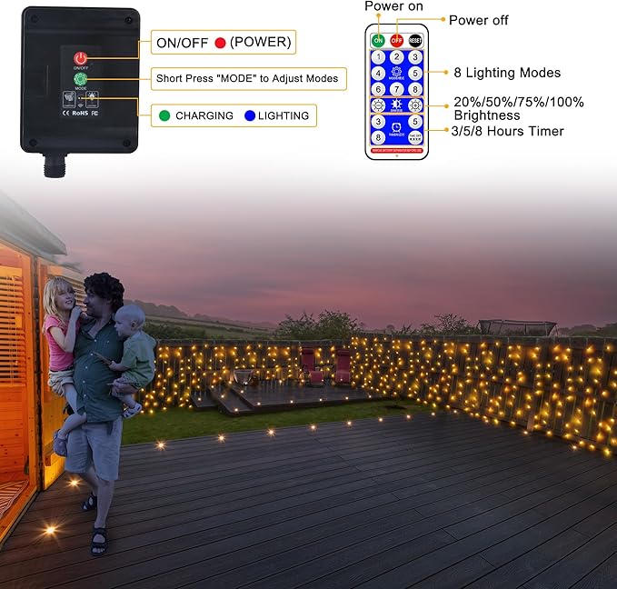 Solar Powered Curtain Lights 33ftx 3ft 500 LED Outdoor Curtain Lights Waterproof with Remote Timer for Garden Patio Fence Wedding Wall Gazebo Decor - Warm White