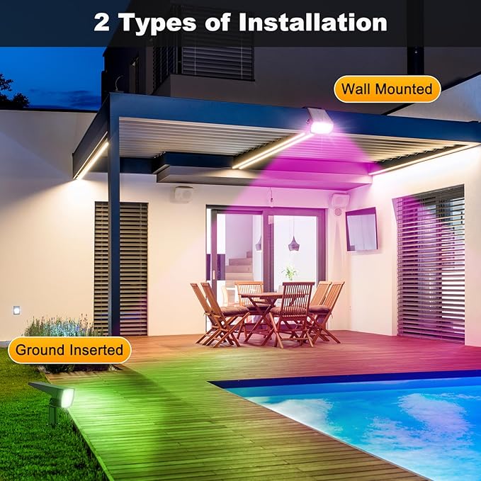 Fabrito Solar Color Changing Lights Outdoor, 9 Color Modes Landscape Spotlights, Dusk to Dawn Solar Powered Spot Lights for Outside, Solar Garden Lights for Yard, Pathway, Tree 10 Pack (Multicolor)