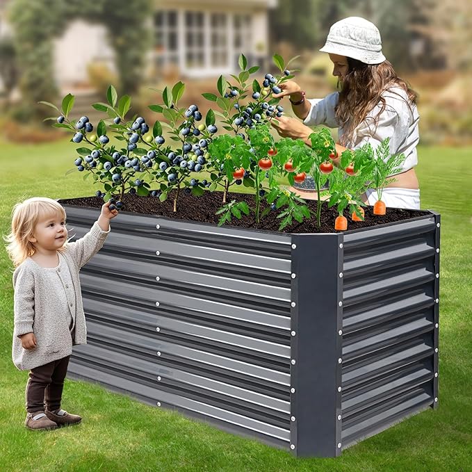 4x2x2ft Raised Garden Bed - Galvanized Deep Root Planter Boxes Outdoor with Wing Nuts and Safety Edges for Gardening Vegetables, Flowers, Herbs, Succulents - Gray