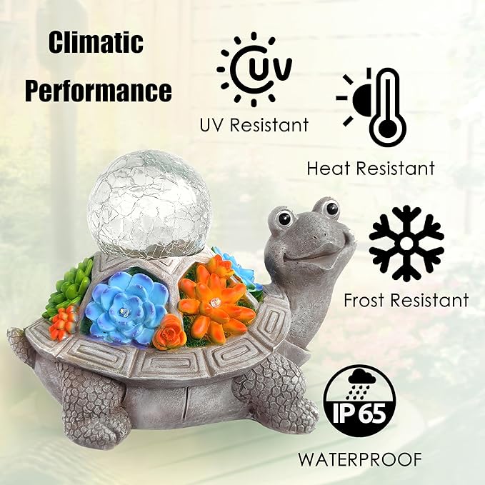 JOYBEE Solar Turtle Garden Statue Outdoor Decor-Turtle Solar Figurines Lights Decorations for Patio Yard Lawn Ornaments-Turtle Gifts for Birthday Easter Housewarming(Color)