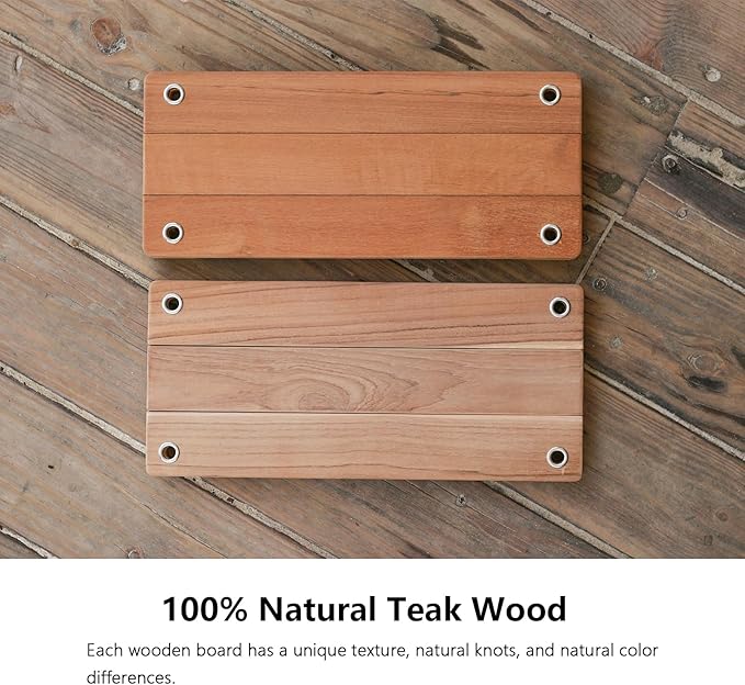 Teak Wood Swing 16.6"x7.5" - Outdoor Wooden Tree Swing Seat for Adults & Kids, Backyard Wood Swings with Height Adjustable Design