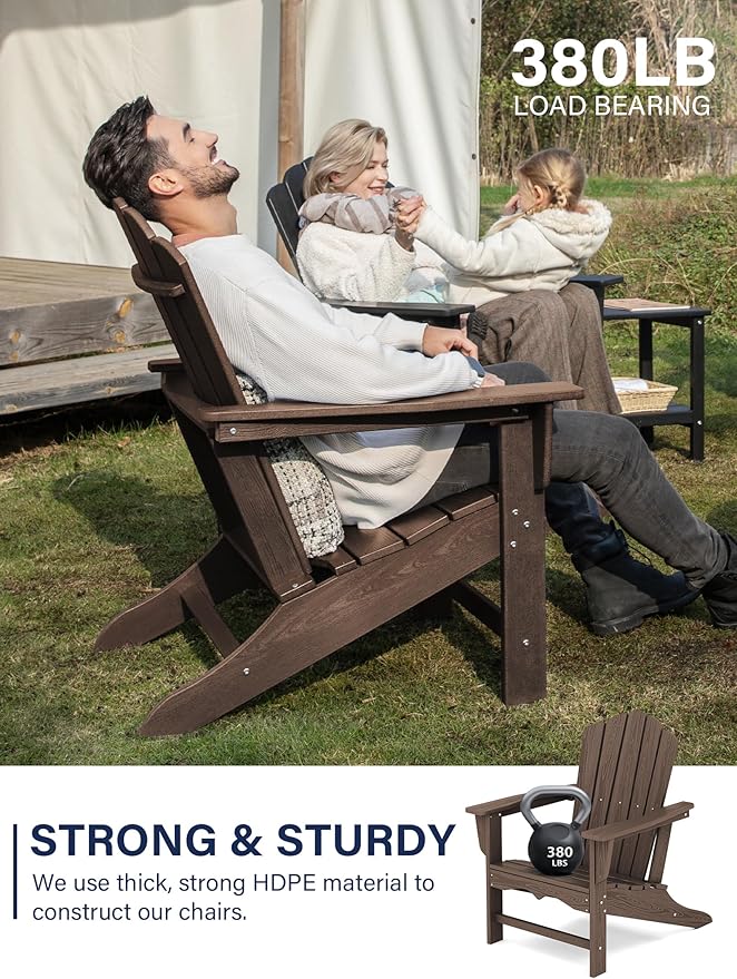 KINGYES HDPE Adirondack Chair, Classic All-Weather Adirondack Chair, Brown