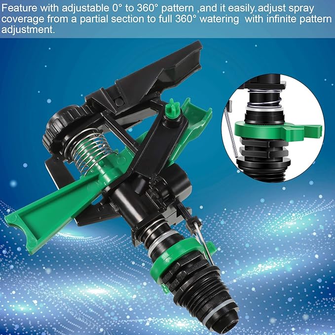 1/2 Inch Plastic Impact Sprinklers Heads Adjustable 0-360 Degree Pulsating Oscillating Watering Sprinkler Head for Garden Law Grass Yard Irrigation Supplies (4 Pieces)
