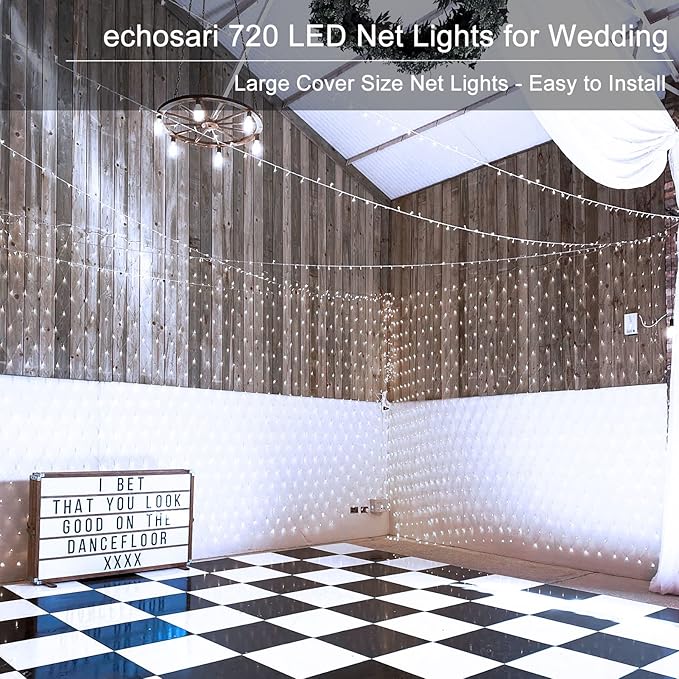 Echosari 720 LED Net Light 20ft x 13ft Large Size Bush Light Plug-in, IP68 Fully Waterproof Outdoor for Garden Backyard Wall Trees Party Holiday Decoration (Cool White)