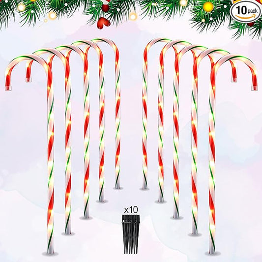VCOKEN 30'' Christmas Candy Cane Lights Outdoor Pathway, Set of 10 Christmas Candy Cane Markers Decoration, Connectable & Light Up Xmas Holiday Party Yard Art Indoor Outdoor, Red&Green
