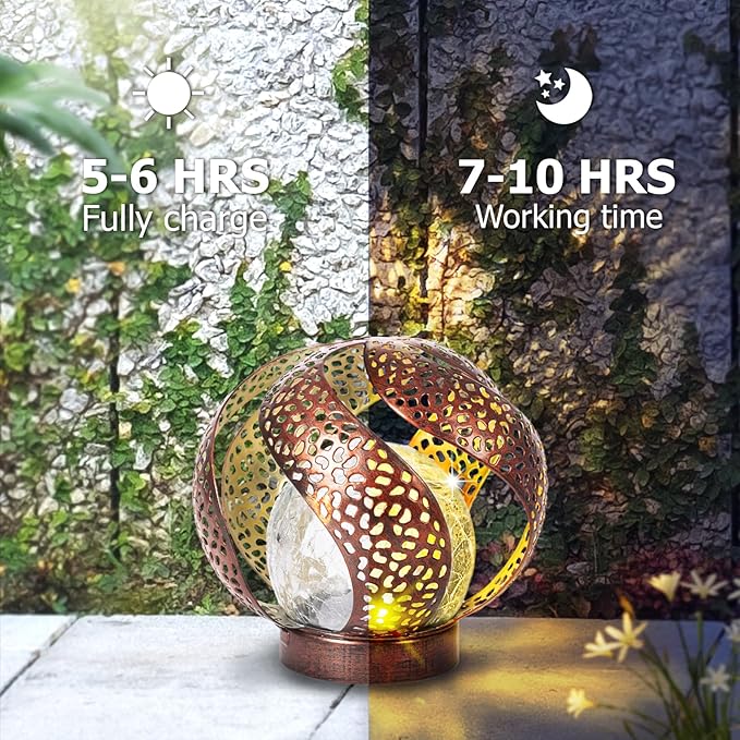 Solar Lights Outdoor - Ramadan Solar Lights for Outside Garden Decor, Hollow Solar Lights with Glass Globe, Solar Lantern Gardening Gifts for Women, Mom, Pathway, Balcony, Tabletop Decoration