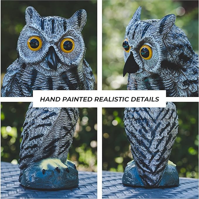 Galashield Owl Decoy | Plastic Owls to Scare Birds Away | Owl Statue for Garden & Outdoors - Pack of 3