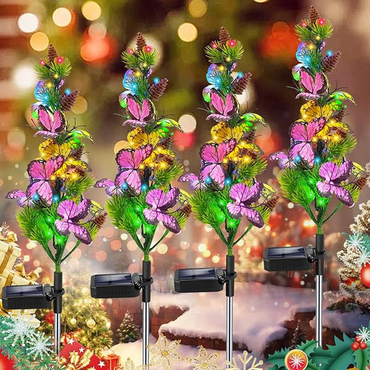Solar Garden Lights Outdoor Waterproof Butterfly Stake Lights, 4 Pack Solar Lights Gifts for Mom Women Holiday Yard Front Porch Pathway Graveyard Cemetery Garden Patio Decor