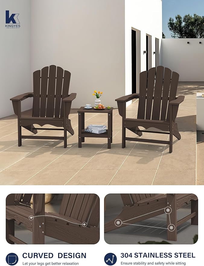 KINGYES HDPE Adirondack Chair, Classic All-Weather Adirondack Chair, Brown