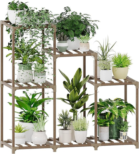 Bamworld Plant Stand Indoor Wood Plant Shelf Tiered Plant Rack for Multiple Plants Upgrade 7 Pots Ladder Plant Holder Plant Table for Mulitiple Pots Boho Decor Home Decor