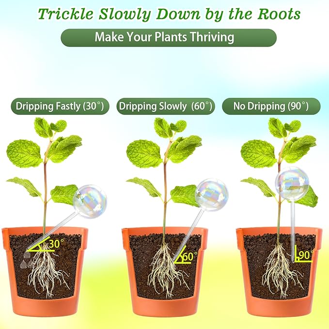 Plant Watering Globes, 6PCS Iridescent Rainbow Gradient Color Clear Glass Bulbs Self Watering Spikes Planter Insert, Automatic Plant Waterer Bulbs Devices for Various Plants