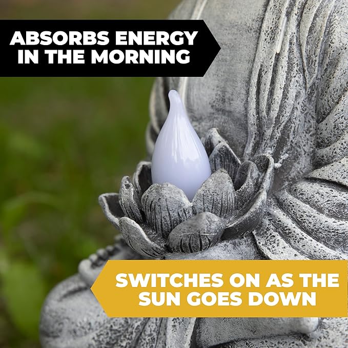 VP Home Buddha Statue for Home and Outdoor Decor, Solar Powered Flickering LED Garden Light, Zen Meditation, Spiritual Room Decor (Zen Buddha)