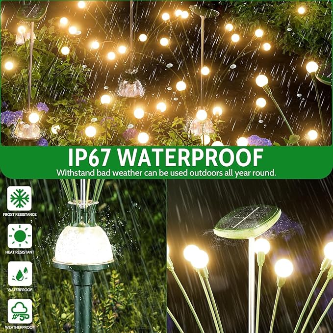 AOSEA Solar Outdoor Waterproof Pathway Lights, Fairy Sway by Wind for Outside, Firefly Lights for Patio, Garden, Yard, Walkway, Sidewalk