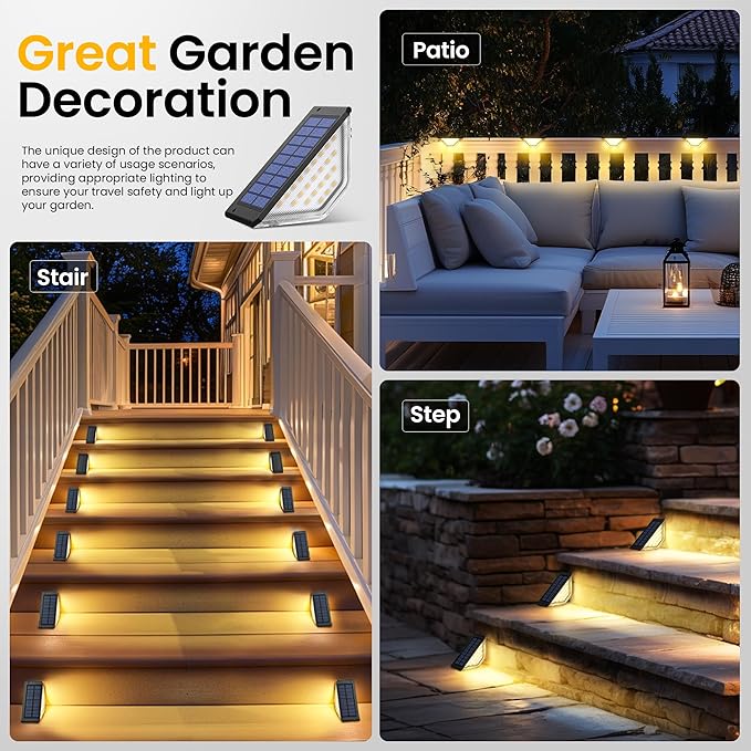 SOLPEX Solar Step Lights Outdoor,Solar Deck Lights for Outside,Two-Sided Stair Lights with 33 LEDs,Waterproof IP65 for Garden,Fence,Deck,Steps,Stair,Porch（16 Pack,Warm White）