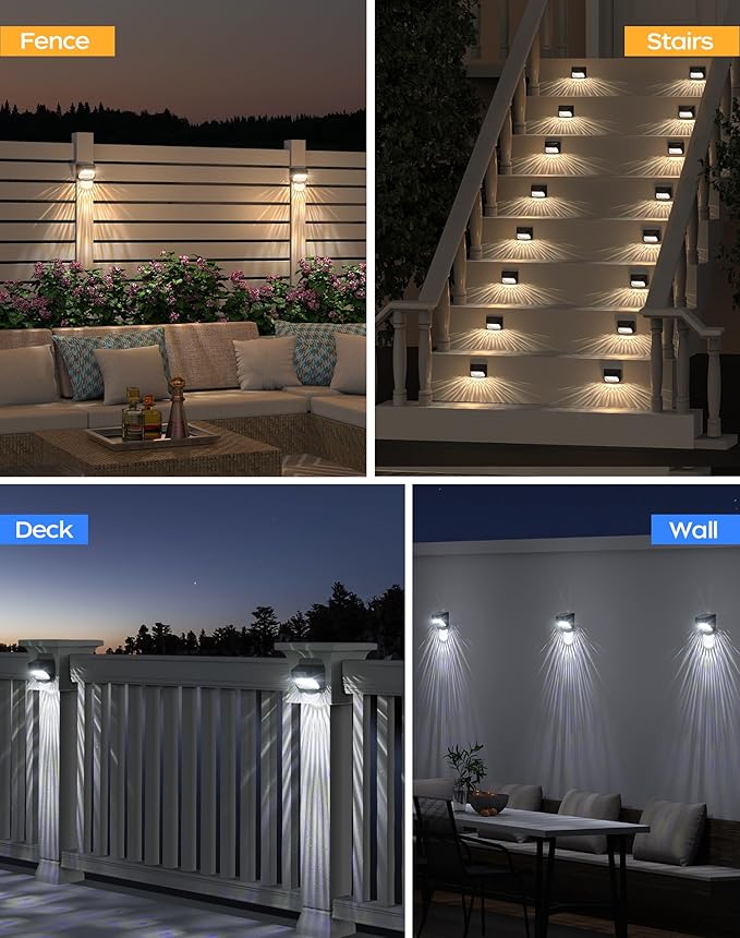 Solar Step Lights 30 LM, 2 Modes Solar Fence Light Waterproof for Wall, Rail, Porch, Backyard, Garden, Decorative Solar Lights for Outside, Garden Solar Lights Decorative 6 Pack