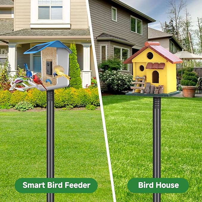 79In Smart Bird Feeder Pole Mount Kit,Adjustable Bird House Pole for Outdoors Heavy Duty, Metal Birdhouse Stand for Outside Multiple Mounting Option(Black Finish)