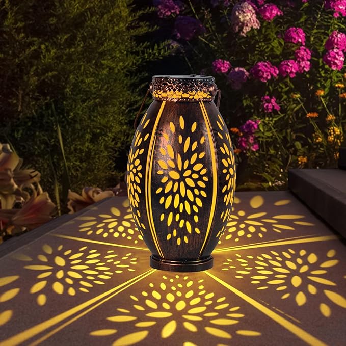 pearlstar 2 Pack Solar Lanterns Hanging Light Outdoor Waterproof Decorative Metal Solar Lamp for Table Garden Yard Patio Pathway,Copper,Birthday Gifts for Women Mom Men,Flower