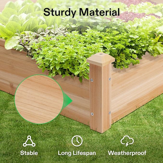 VIVOSUN 3-Tier 3-Grid Wooden Raised Garden Bed, 42.5 x 34.5 x 15 Inches, Outdoor Elevated Wood Planter Box with Screwdriver for Gardens, Patios, Backyards, Balcony and Outdoors