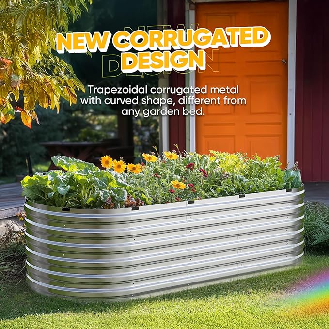 KING BIRD Raised Garden Bed Kit 2025 Upgraded Quick-Setup Galvanized Planter Garden Box Outdoor for Gardening, Vegetables, Flowers, 94x36x23 in, Silver