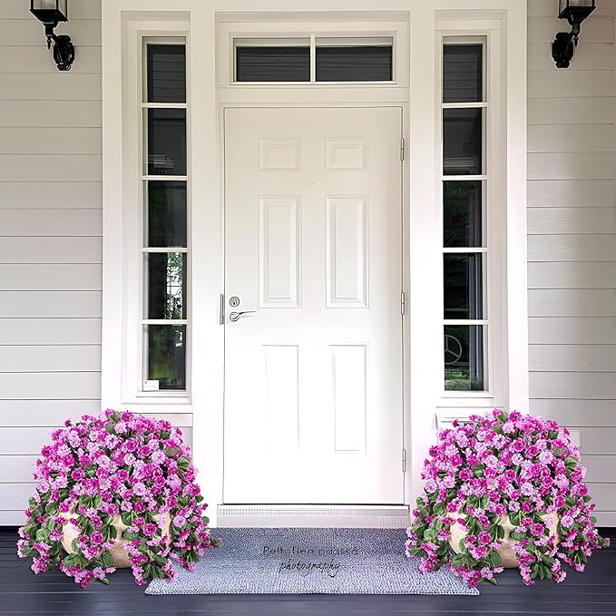 Hanging Baskets Artificial Flowers for Outdoor Interior Decor, Artificial Daisies Flowers Shrubs Plants with Baskets for Home Porch Garden Patio Spring Summer Decoration(Double Lotus)