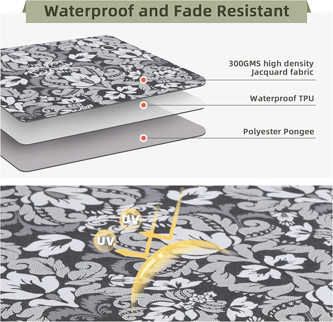 Favoyard Outdoor Seat Cushion 19 x 19 x 3 in Waterproof Pattern Fade Resistant Cover Removable Patio Furniture Cushions Deep Seat & Back Cushion Set with Adjustable Straps for Patio Chair Sofa Couch