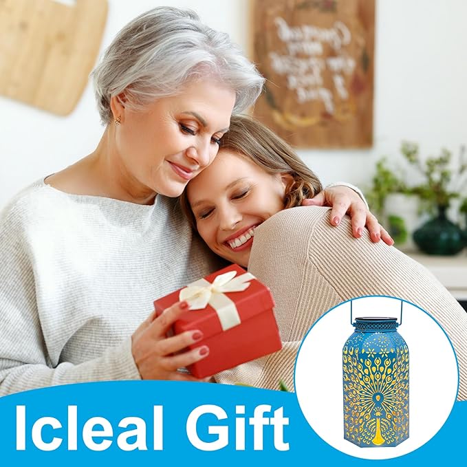 Pearlstar Solar Lanterns Outdoor Waterproof Hanging Solar Lights Metal Peacock Gifts for Women Mom Grandma Decor for Garden Yard Patio Balcony Path