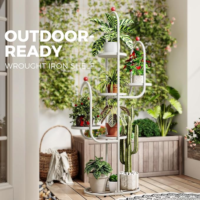 Bamworld Cactus Christmas Tree Home Decor Plant Stand Indoor for Succulents Cactus Shelf Metal Plant Shelf Outdoor Corner Tall Flower Pot for Patio Garden Balcony Living Room Decor White