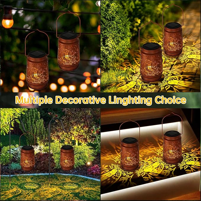 Outdoor Solar Lanterns Waterproof - Metal Hanging Solar Lights Outdoor Decorative, Solar Powered Lamp for Patio Yard Garden Decor, Christmas Birthday Gifts for Women Mom (4 Pack, Owl Shape)