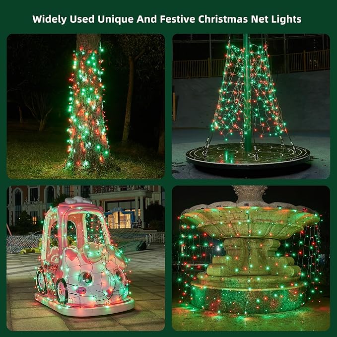 Led Net Lights Christmas Lights Outdoor Red and Green Christmas Net Lighting with 121Led Mini Globe Lights 5ftx5ft, Outdoor Indoor Fairy Mesh Net Lights for Christmas Tree, Bushes, Shrubs Decorations