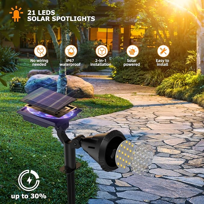 Solar Lights Outdoor, 2-in-1 Decorative Solar Landscape Lighting for Outside, IP67 Waterproof Garden Light Pathway Lighting Decor Led Landscape Lights for Yard Porch Fence Pool
