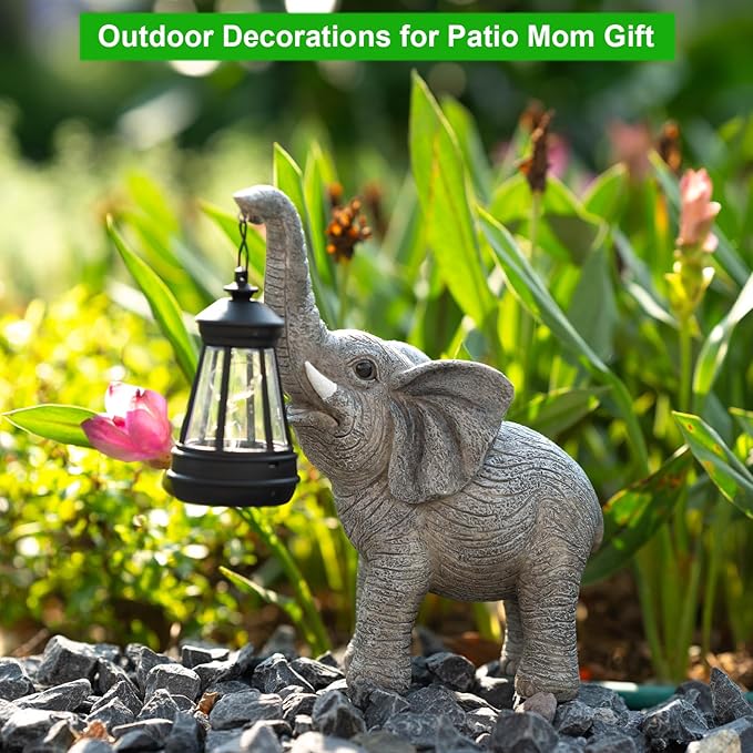 Elephant Statue Solar Garden Decor, Outdoor Solar Decoration for Outside, Gardening Gifts for Women