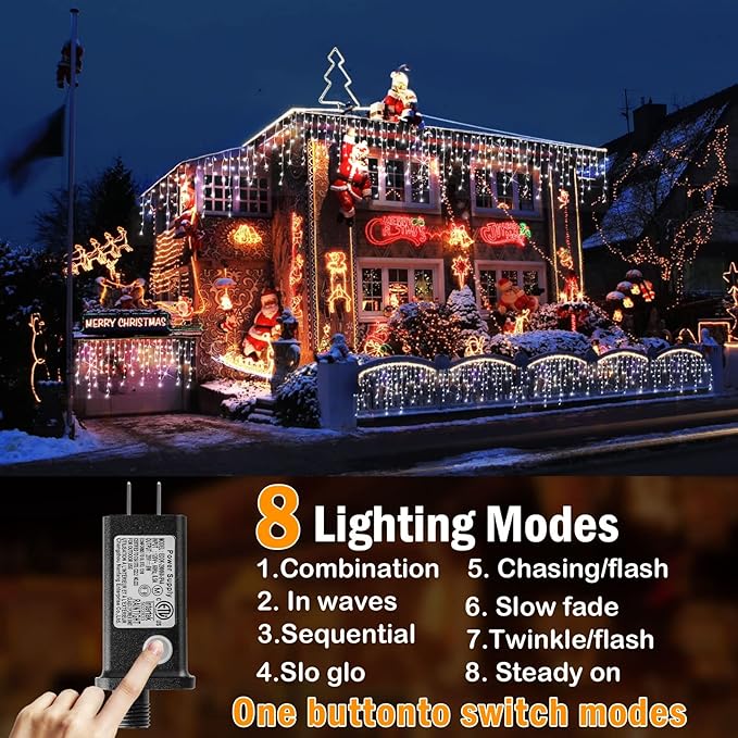 Hezbjiti Christmas Lights Decorations Outdoor, 1600LED 164FT Ice Fairy Lights 8 Modes 320 Drops Fairy String Lights for Christmas Decor Eaves Party Yard Garden