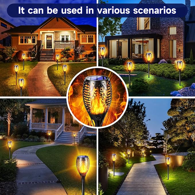Upgraded Larger Solar Lights Outdoor, Solar Torch Light with Flickering Flame, Solar Garden Lights, Waterproof Solar Powered Outdoor Lights, Outdoor Patio Channel Garden Decoration (Orange, 4Pack)
