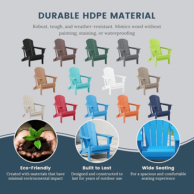 Westin Outdoors Laguna WO Home Furniture Adirondack Chair 4 PC Set Classic Outdoor Patio Folding Chair for Bon Fire Pit Lawn Backyard Beach Plastic Weather-Resistant (Pacific Blue)